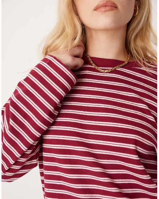 T-Shirt Stile Skater A Maniche Lunghe Oversize Bordeaux A Righe di ASOS in Red