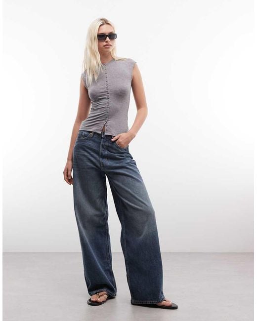 Weekday Gray Button Front Top