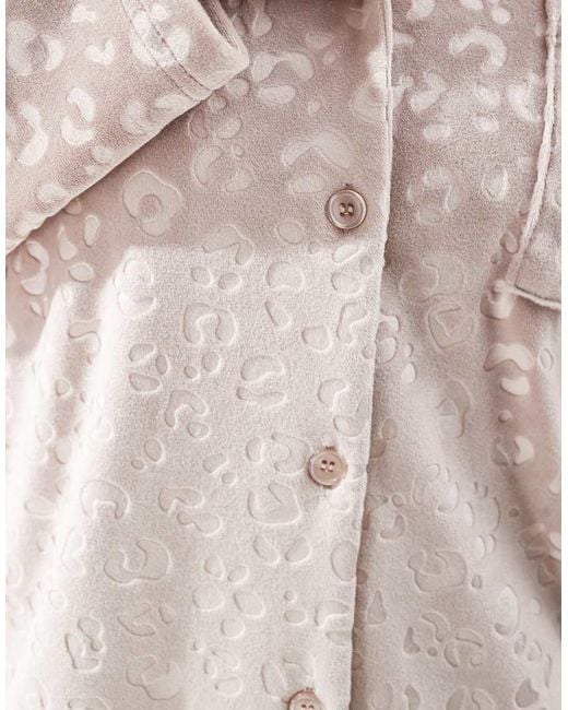 Loungeable White Leopard Velour Long Sleeve Buttoned Pyjamas Trouser Set