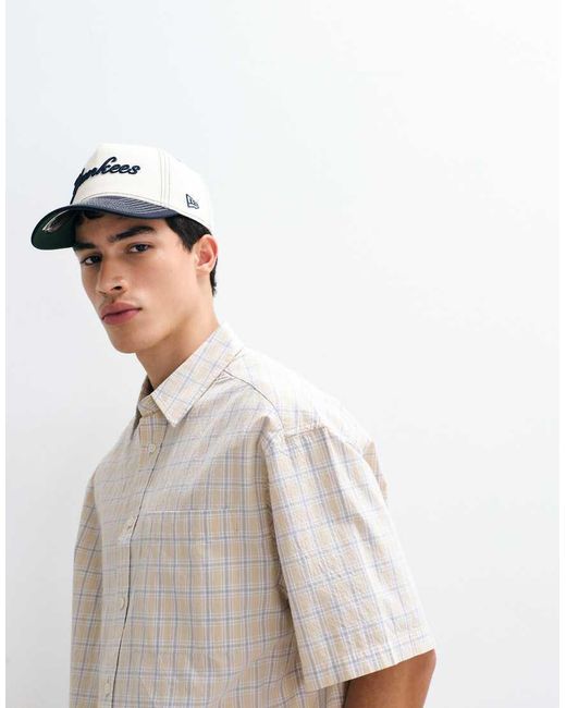 ASOS Natural Oversized Check Shirt for men