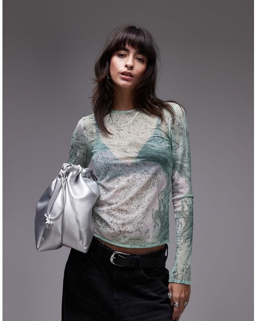 & Other Stories Gray – langärmliges oberteil aus netzstoff