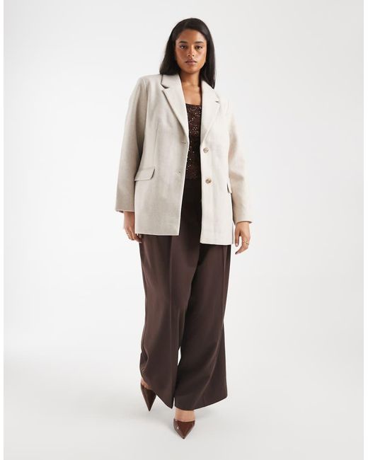 Vero Moda Oversized Blazer Van Vilt in het Natural
