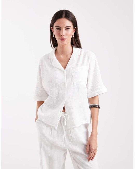 ONLY White Cheesecloth Button Down Shirt Co-ord