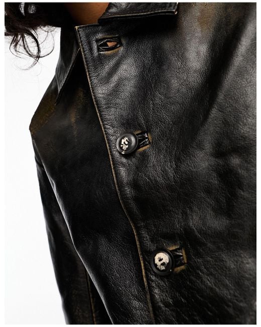 Mango Black Capsule Button Through Washed Leather Jacket