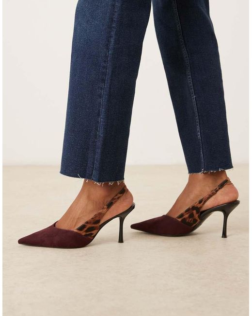 Zapatos Burdeos Destalonados Con Estampado De Leopardo Y Tacones De Aguja Sabrina De ASOS de color Blue