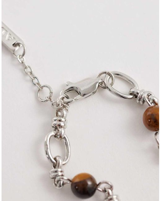 ASOS Natural Stationed Semi-Precious Tigers Eye Stone And Link Chain Bracelet for men