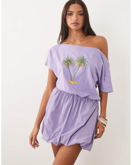 ASOS Purple Printed Palm Tree Dress
