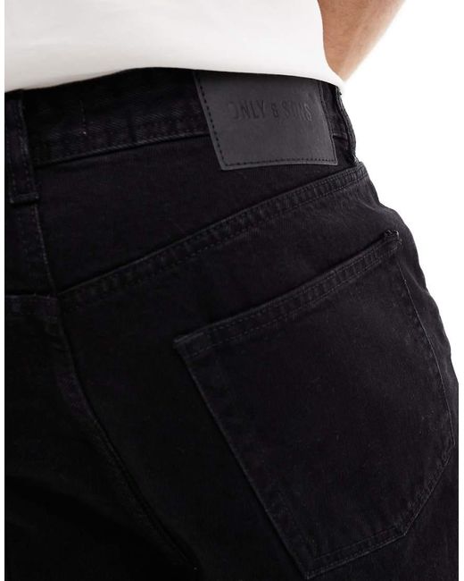 Only & Sons Black Loose Fit Denim Short for men