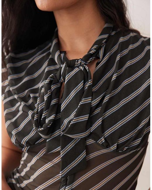 ASOS Black Cap Sleeve Sheer Shirt With Neck Tie Detail
