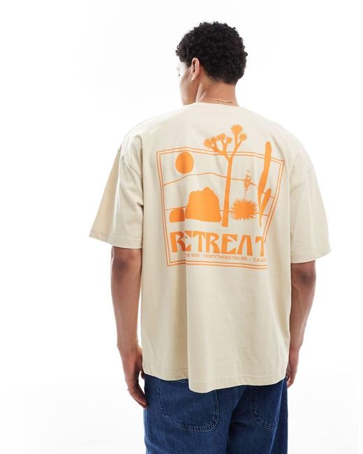 Camiseta Beis Extragrande Con Estampado Gráfico De Paisaje De -Neutro ASOS de hombre de color Natural