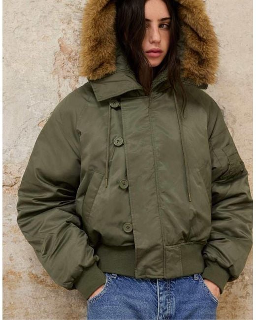 Stradivarius Natural Cropped Hooded Jacket