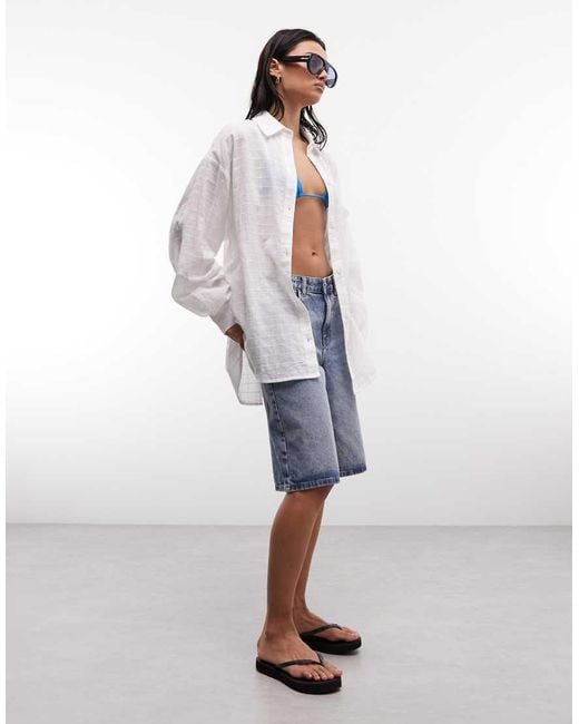Collusion White Textured Oversized Beach Shirt