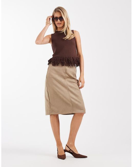New Look Brown Fringe Hem Knitted Vest