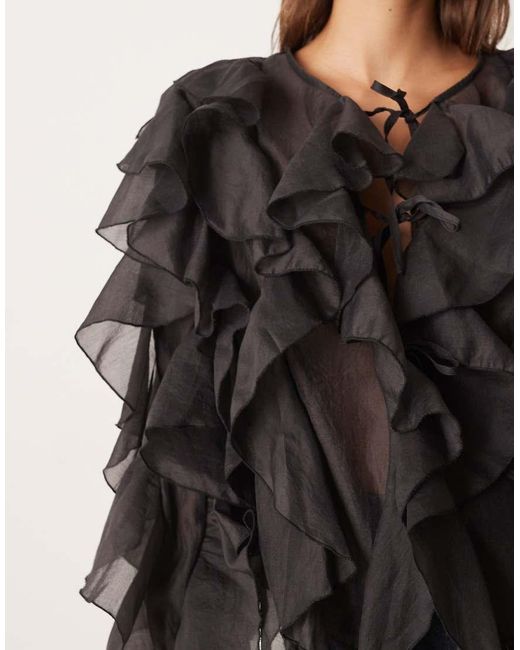 Sister Jane Black Dream Tie Front Ruffle Blouse
