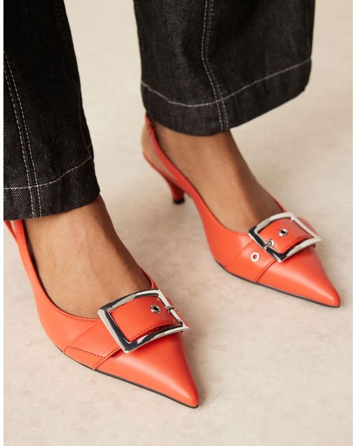 ASOS Orange Stellar Buckle Detail Kitten Heels