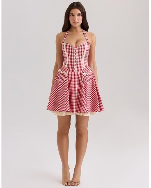 House Of Cb Pink Heidi Cotton Halter Neck Mini Dress