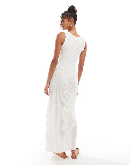 4th & Reckless White Ribbed Knit Sleeveless Scoop Neck Maxi Dress