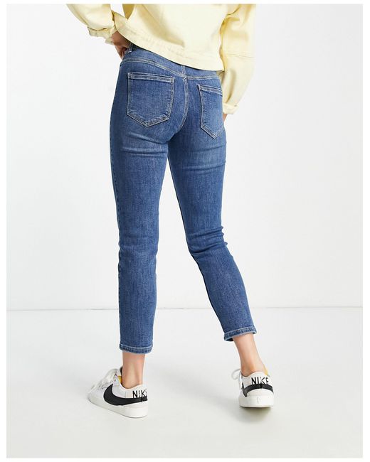 Pieces Lili Mid-waist Slim Mom Jeans in Blue | Lyst Australia