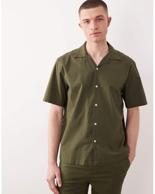 Only & Sons Green Linen Look Revere Collar Shirt Co-ord for men