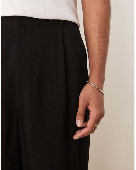 ASOS Black Co-ord Horseshoe Fit Linen Look Smart Trousers for men