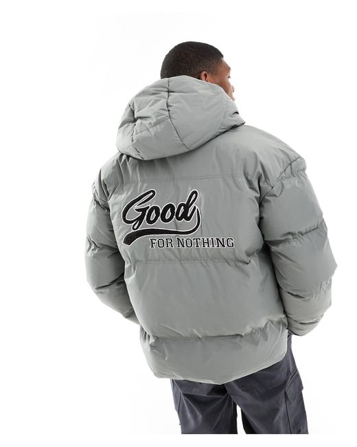 Good For Nothing Green Hooded Puffer Jacket With Logo for men