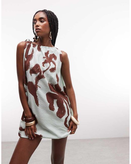 ASOS White Techy Fabric Ruched Neck Bubble Mini Dress