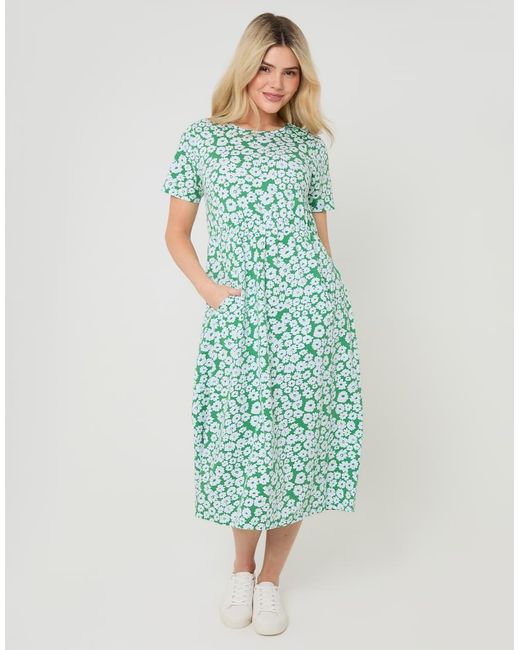 Threadbare Green Jersey Midi Smock Dress With Pockets