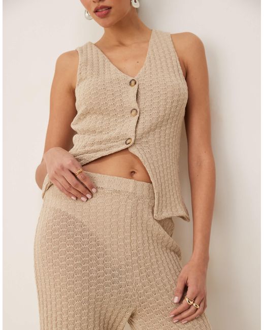 ASOS Natural Co-ord Semi Sheer Knit Wide Leg Trouser