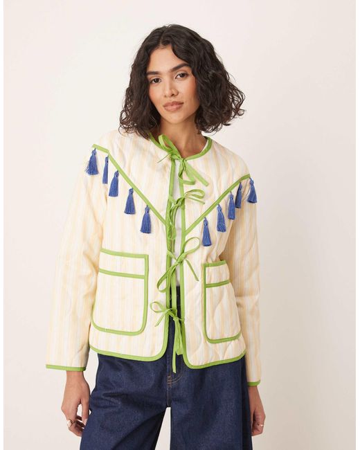 Never Fully Dressed Natural Tassel Trim Stripe Jacket