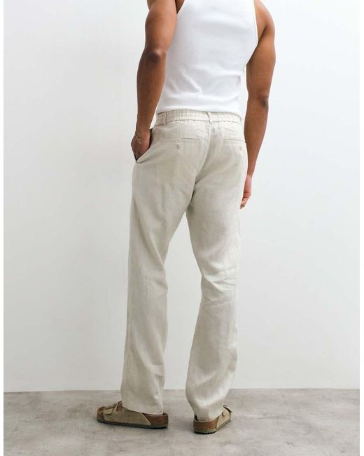 Gant White Regular Fit Linen Trousers for men