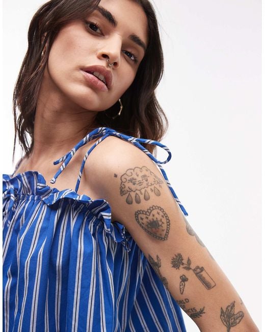 Caraco froncé rayé TOPSHOP en coloris Blue