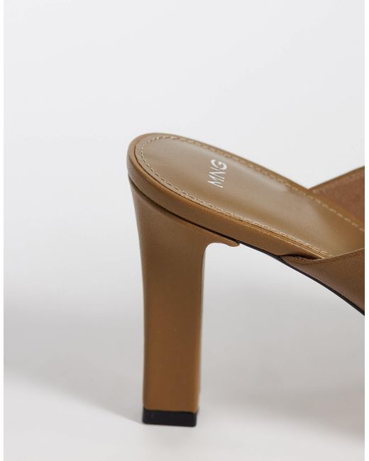 Mango Brown 100% Leather Heeled Mule