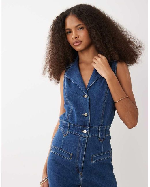 River Island Blue Denim Jumpsuit