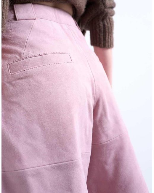 TOPSHOP Pink Premium Real Suede Longline Shorts