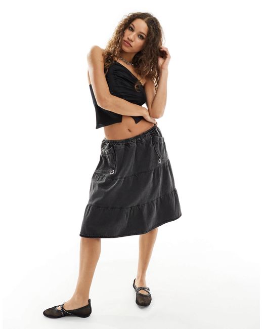 Collusion Black One Shoulder Satin Top With Hardware Detail