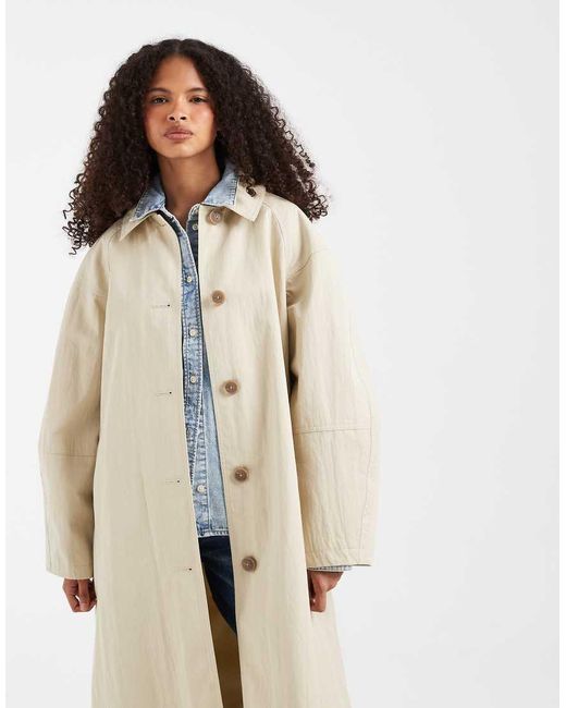 ASOS Natural Longline Trench Coat With Pleat Detail