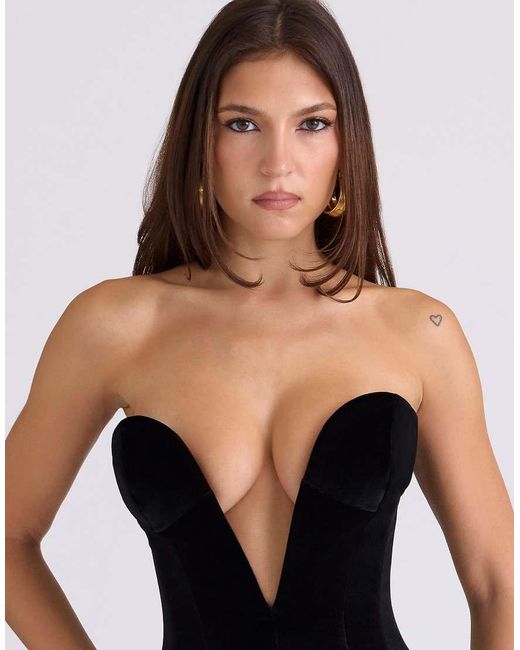 House Of Cb Black Vienne Velvet Deep Plunge Maxi Gown