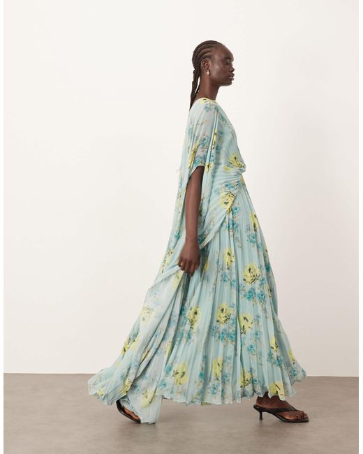 ARRANGE Green Chiffon Pleat Volume Maxi Dress With Wide Sleeve