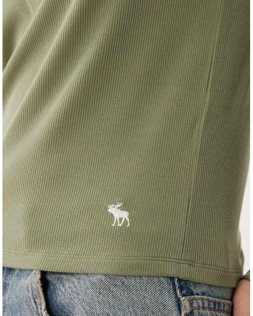 Abercrombie & Fitch Green Long Sleeve Ribbed Henley Top
