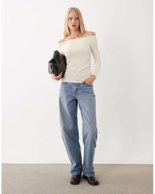 Mango Natural Lightweight Knitted Off Shoulder Top