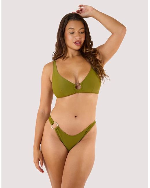 Wolf & Whistle Green Kalahari High Shine Bikini Top With Ring
