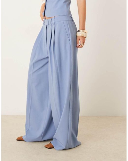 ASOS Elegante Geplooide Pantalon Met Lage Taille En Superwijde Pijpen in het Blue