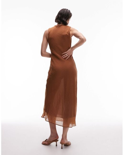cowl-neck satin midaxi dress in burgundy Brown Satin Cowl Neck Midi Dress - Fall Dresses main image 1