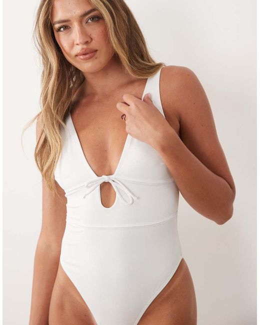 ASOS White Maya Bora Bora Tie Front Low Back Swimsuit