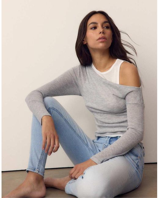 Stradivarius Gray Asymmetric Double T-shirt