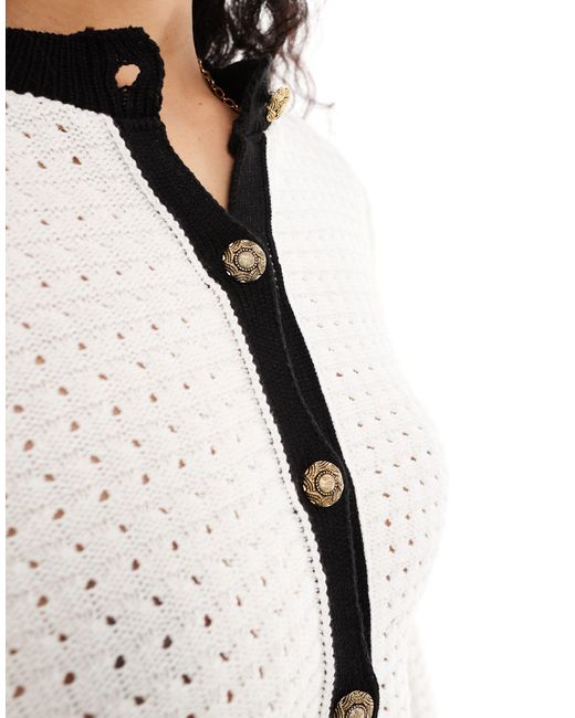 Miss Selfridge White Knitted Cardigan With Contrast Tipping