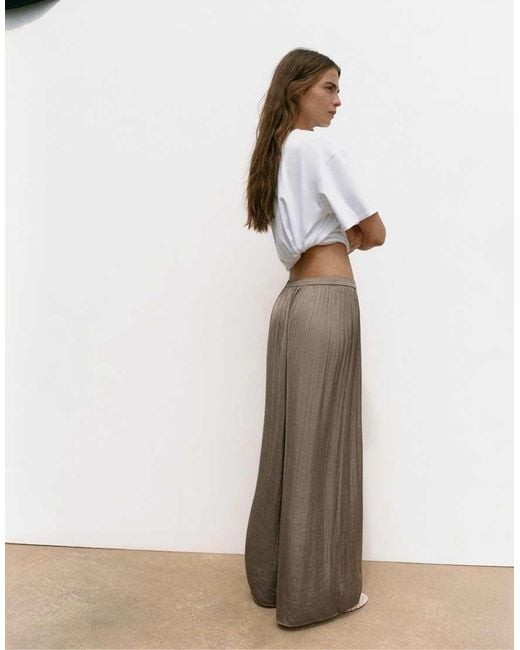 Pull&Bear Natural Satin Wide-leg Trousers