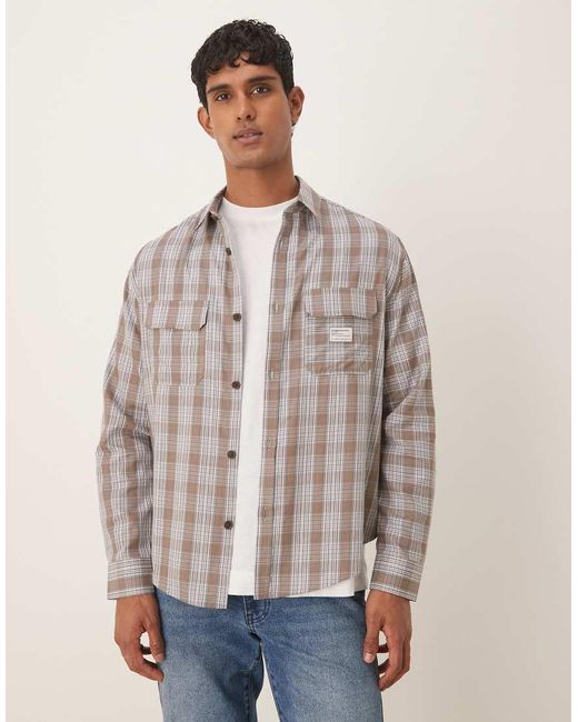 ASOS Natural Relaxed Shirt With Workwear Badge Detail for men