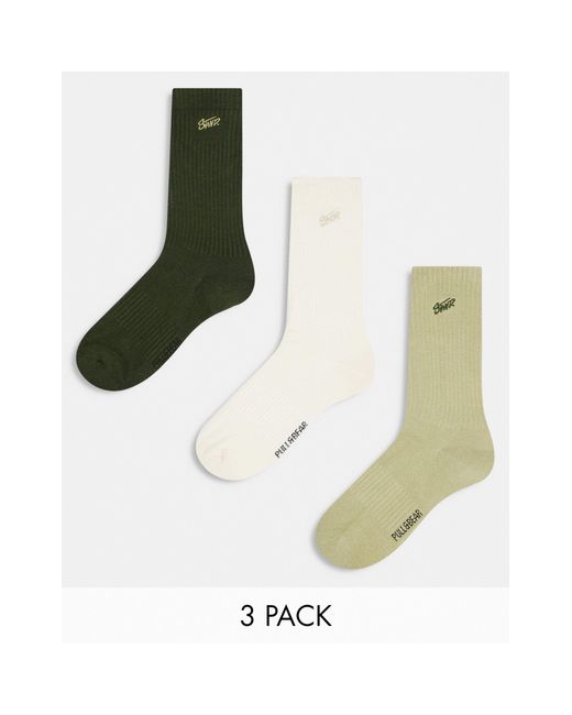 Pull&Bear 3 Pack Socks Khaki, White And Black for men