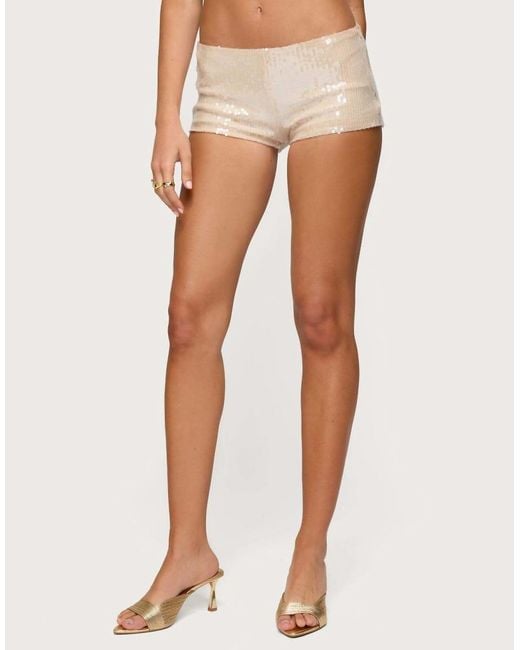 Edikted Natural Roxey Sequin Micro Shorts